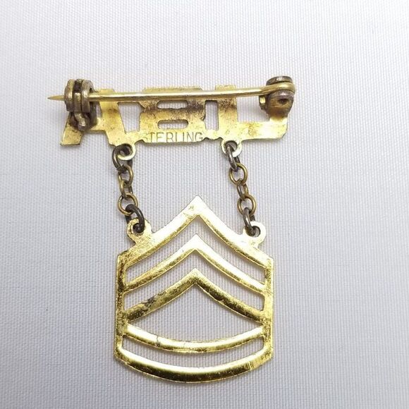 Vintage Sterling Silver USA Sargent Military WWII Brooch Pin, Gold Wash - Picture 3 of 7
